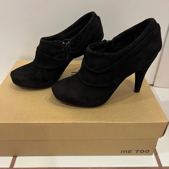 me too Shoes Me Too Black Suede Laso Heeled Ankle Booties